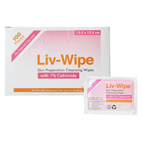 Liv-Wipe Skin Prep Antiseptic Cleansing Wipe, 1 Percent Cetrimide, 135 x 125mm, Single Pack, 100/Box Box