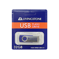 Livingstone USB Flash Drive 32GB 2.0, Rotating Cap, Blue and Silver, Each Each