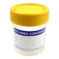 Specimen Sample Container, Urine Jar, 70ml, 10ml Increments, 42x67mm, Yellow Screw Cap, Labelled, Recyclable Polypropylene, 550/Ctn Carton