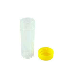 Livingstone Specimen Clear Container with Yellow Lid, 30mL, 22(W) x 90(H) mm, Unlabelled, Sterile,Polypropylene, 500 Pieces/Carton