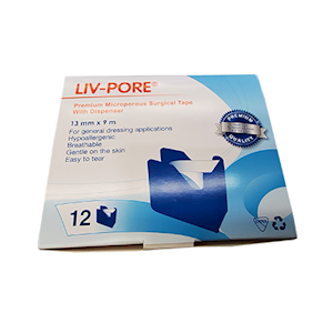 Liv-Pore Premium Microporous Biodegradable Surgical Paper Tape, Latex Free, 13mm x 9 metres, 24/Box Box