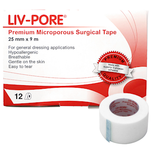 Liv-Pore Premium Microporous Biodegradable Surgical Paper Tape, Latex Free, 13mm x 9 metres, 24/Box Box