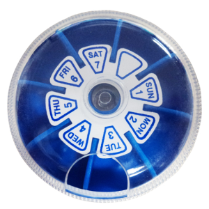 Livingstone Pill Organiser Reminder 7 Days, 7 Compartments, Labelled Days of the Week, Round, 7.3 x 2cm, Pocket Size, Each Each