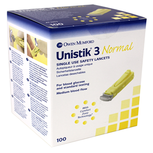 Unistik 3 Normal Blood Letting Lancet for Blood Sampling, 23G, 1.8mm, 100/Box Box